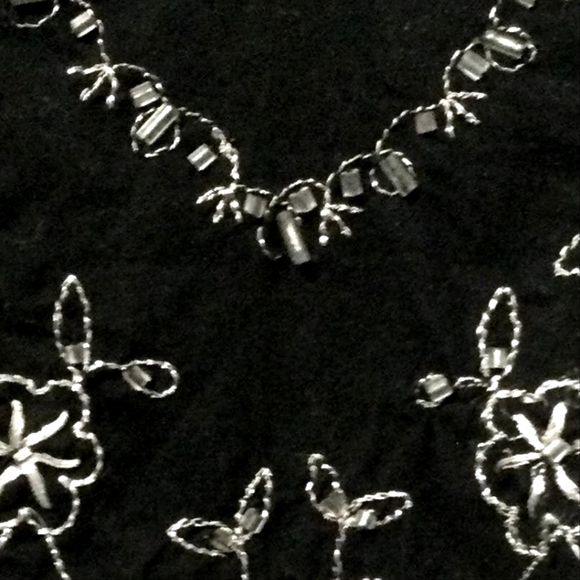 Black Gauze Embroidered Beaded Tunic Lane Bryant Top Venezia Sz 22/24 - Picture 3 of 5